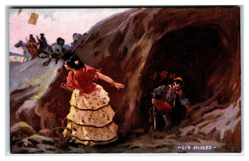 Tuck Oilette Spanish Banditti Los Civiles Police Cave Woman Warning Postcard